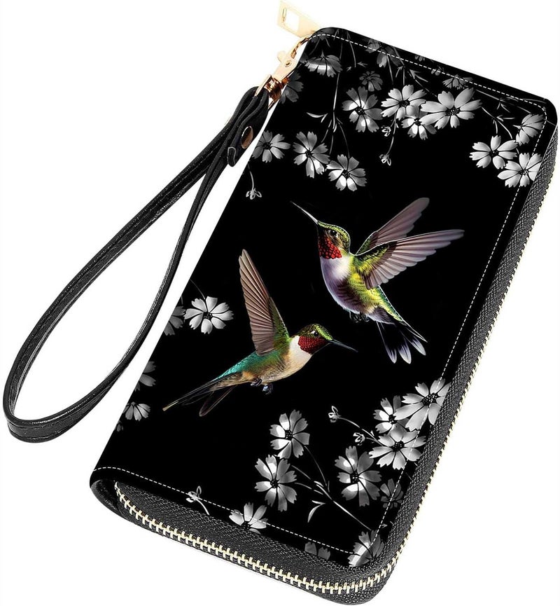 FQTBCEARI Hummingbird Flower Print Women Large Capacity Wallet PU Leather Zipper Clutch Purse for Smart Phone/Card/Coin/Cash - Image 1